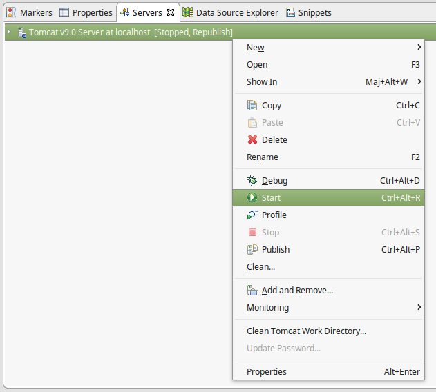 Lancement du serveur dans Eclipse
