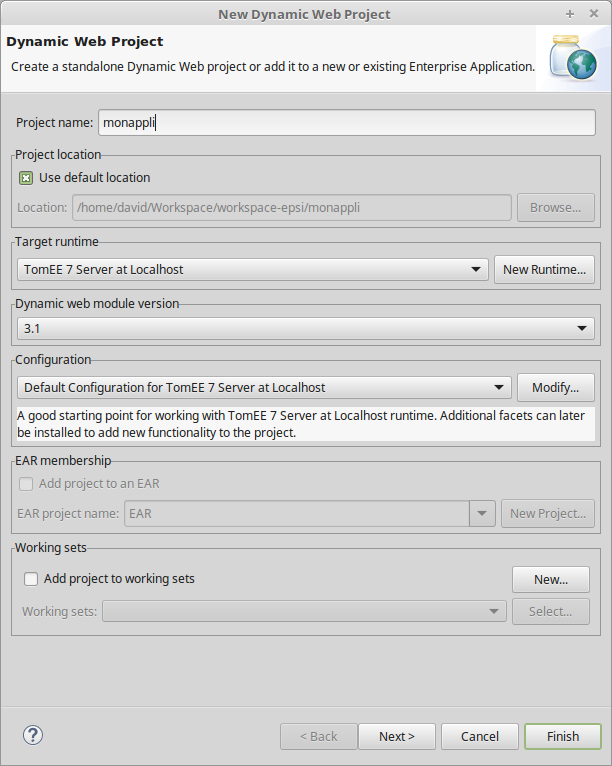 Création d'une application Web dynamique dans Eclipse